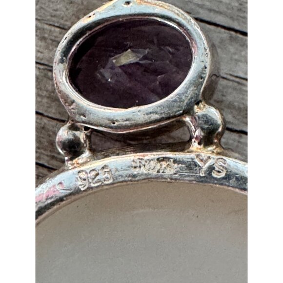 Sterling Silver Pendant Necklace With Amethyst & Druzy Quartz Stones 2.91g - Picture 7 of 11